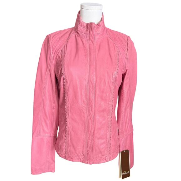 Overland Azura Washed Rose 100% Lambskin Leather Moto Jacket Size XXS Lined
